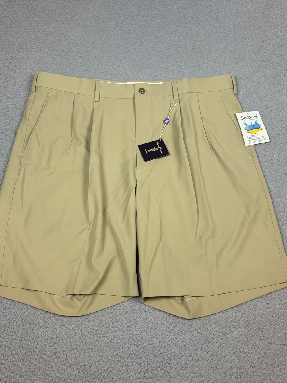 NWT Alan Flusser Golf Shorts Men's Khaki Flat-Front Stretch Casual